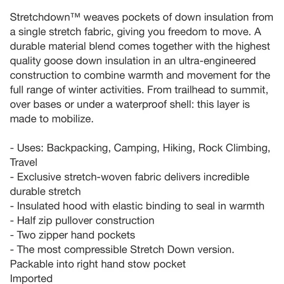 NWT Mountain Hardware stretch down half zip jacket - Picture 6 of 6